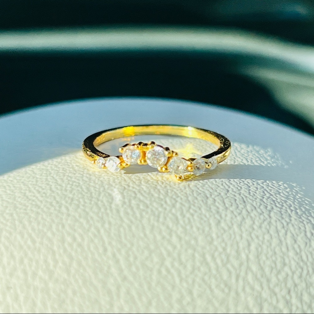Crystal Wave Clear Round & Square CZ Gold-Plated Stamped S925 Size 6 - Picture 4 of 5
